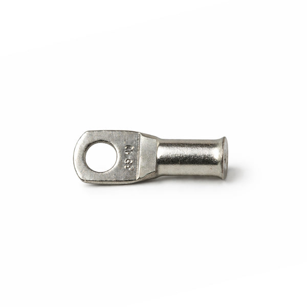 Close-up of the flared bellmouth barrel on a 35mm² copper cable lug