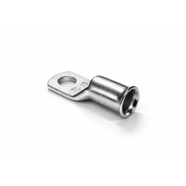 Close-up of the flared bellmouth barrel on a 70mm² copper cable lug