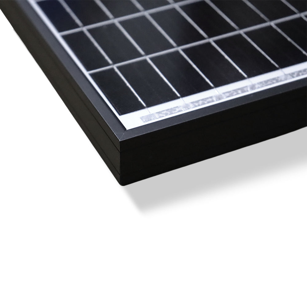 Detail view of 25mm black anodised aluminium alloy frame corner construction