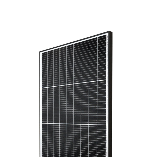 Close-up detail of corner frame construction and solar cell grid