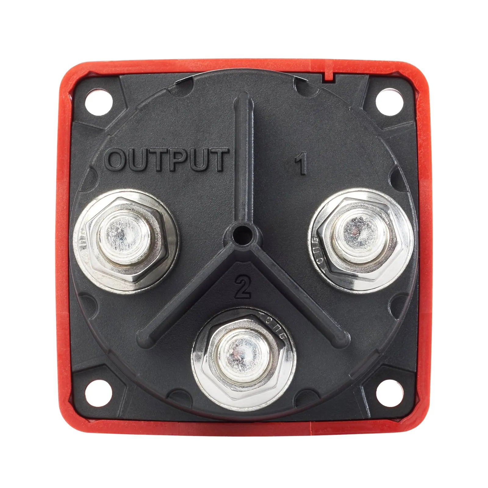 Rear view of battery switch showing three tinned copper terminal studs