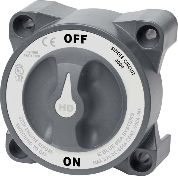 Front view of Blue Sea HD-Series battery switch with 600A continuous rating