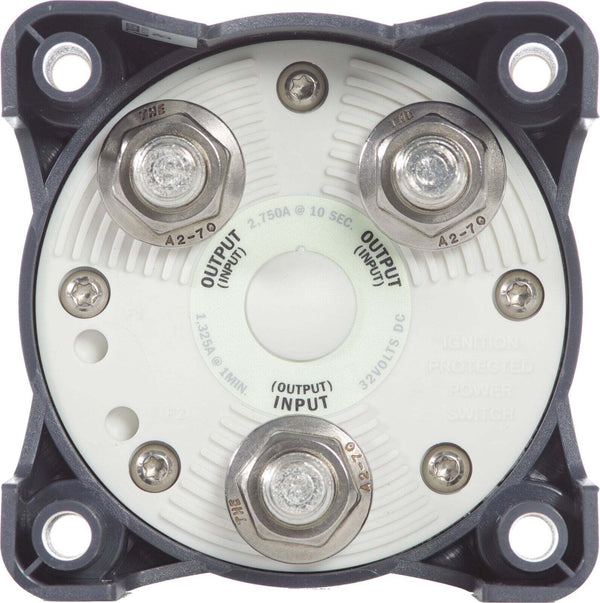 Rear view of Blue Sea HD-Series switch showing terminal studs and mounting holes