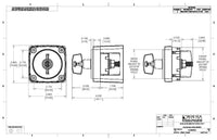 Technical dimension drawing showing 75mm square profile and mounting depth options for front or rear panel installation