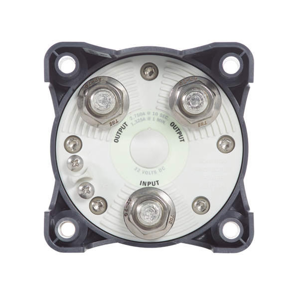Rear of battery switch displaying heavy-duty studs and alternator field disconnect terminals