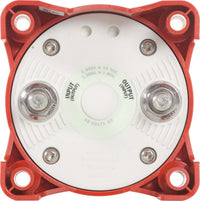 Rear view of battery switch showing tinned copper terminal studs and mounting holes