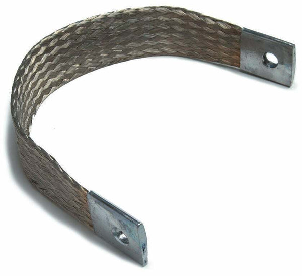 Braided copper ground strap with terminal holes for battery shunt connection