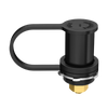 Black bulkhead battery post with protective cap secured and labeled negative