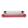 Red 150A busbar with clear polycarbonate cover installed for circuit protection