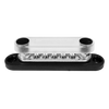 Angled view of busbar with clear polycarbonate cover installed over terminals