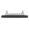 Side profile of busbar showing threaded studs and black insulated base