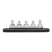 Side profile of busbar showing height of threaded M6 studs and black insulated base