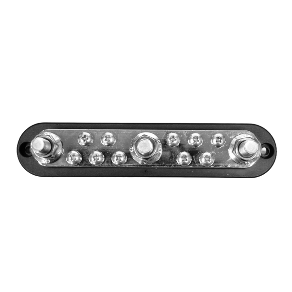 Top-down view of 300A busbar terminals and mounting holes
