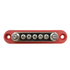 Top-down view of red busbar terminals featuring two M6 studs and five screw terminals