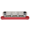 Red busbar with clear protective cover installed over the terminals