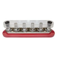 Perspective view of 300A busbar with transparent cover installed over six terminals