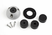 Exploded view of cable seal components including grey shell, base gasket, screws and bungs