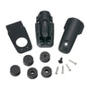 Exploded view of cable seal components including housing, gasket, screws and four sizing bungs