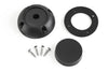 Components of the black cable seal including housing, mounting screws, gasket and rubber bung