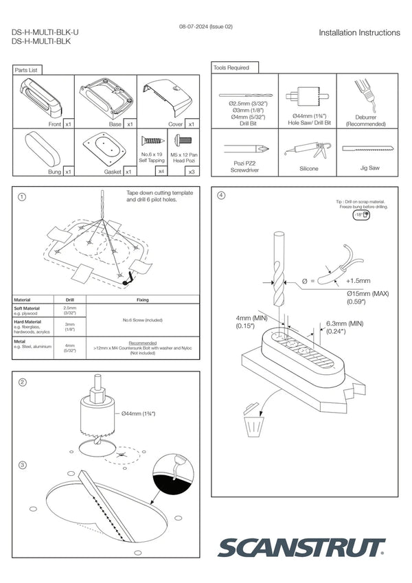 Parts list and tool requirements for the multi cable seal installation