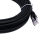Close-up of coiled black network cable showing jacket texture and connector