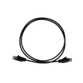 Full view of 1m black Cat6 UTP ethernet cable coiled in a circle