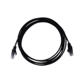 Coiled black 3m Cat6 UTP ethernet cable with RJ45 connectors facing forward against a white background