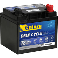 Century C12-40DG 12V 37Ah Gel Deep Cycle battery with red positive and black negative terminals