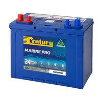 Century 12V 75Ah blue marine battery with dual terminals and state of charge indicator