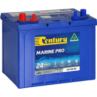 Blue Century Marine Pro 680 battery NS70M MF with red and blue terminals and Australian Made logo