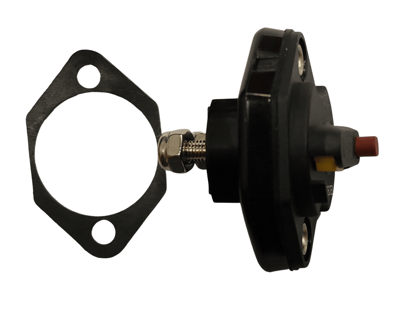 Side view of circuit breaker next to a rubber mounting gasket for weatherproofing