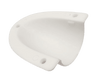 Underside view of white plastic clamshell cable cover showing internal cavity