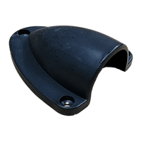 Angled side view of black cable entry cover showing the rear opening for cables