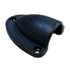 Angled view of black cable entry cover showing raised profile and rear opening for wiring