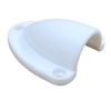 Side view of white cable cover displaying the arched profile and rear opening