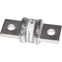 Angled view of a Blue Sea Class T fuse with silver-plated contacts and a central body
