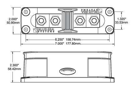 Dimensional drawing of the compatible Class T fuse block