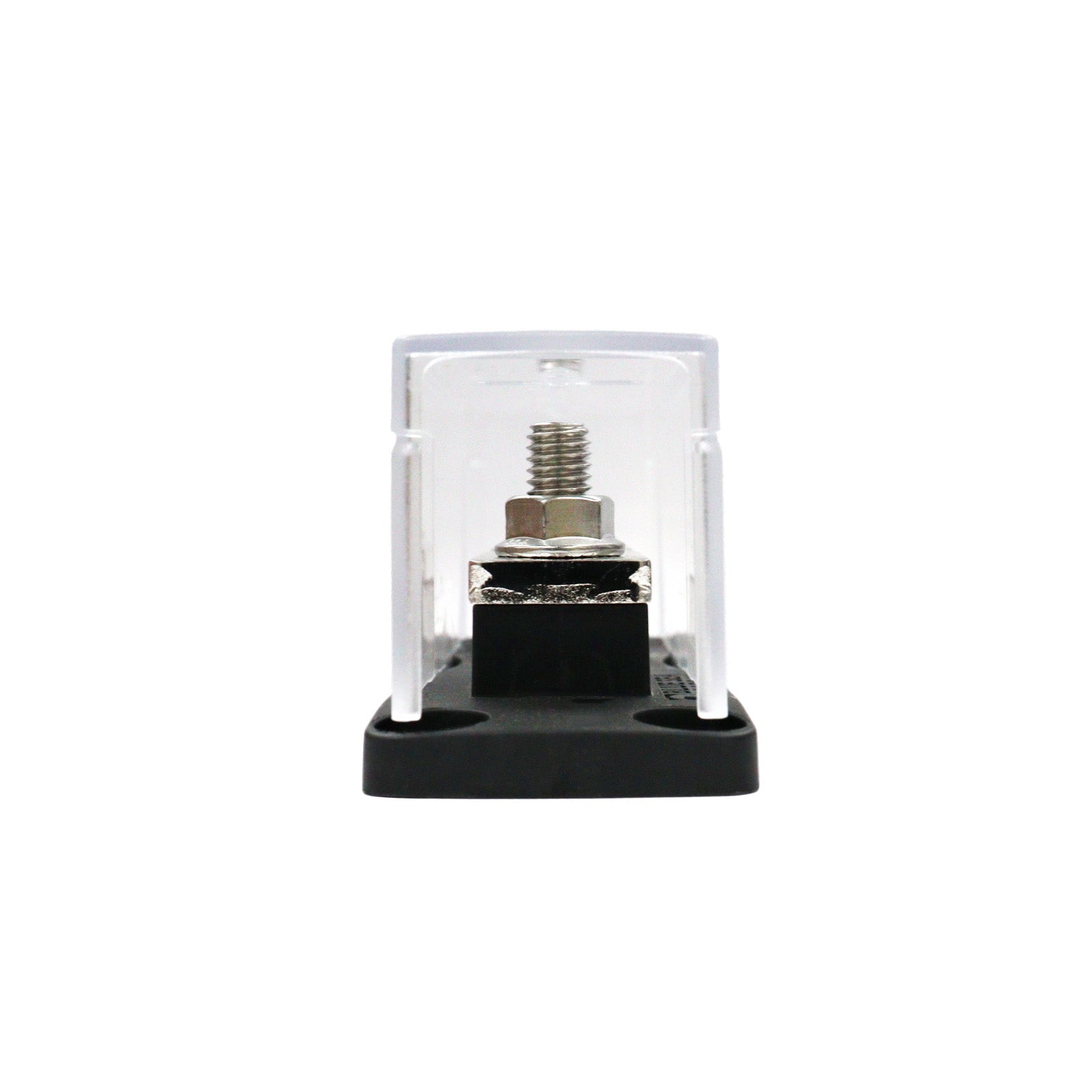 End view showing the vertical profile of the terminal stud and insulating cover