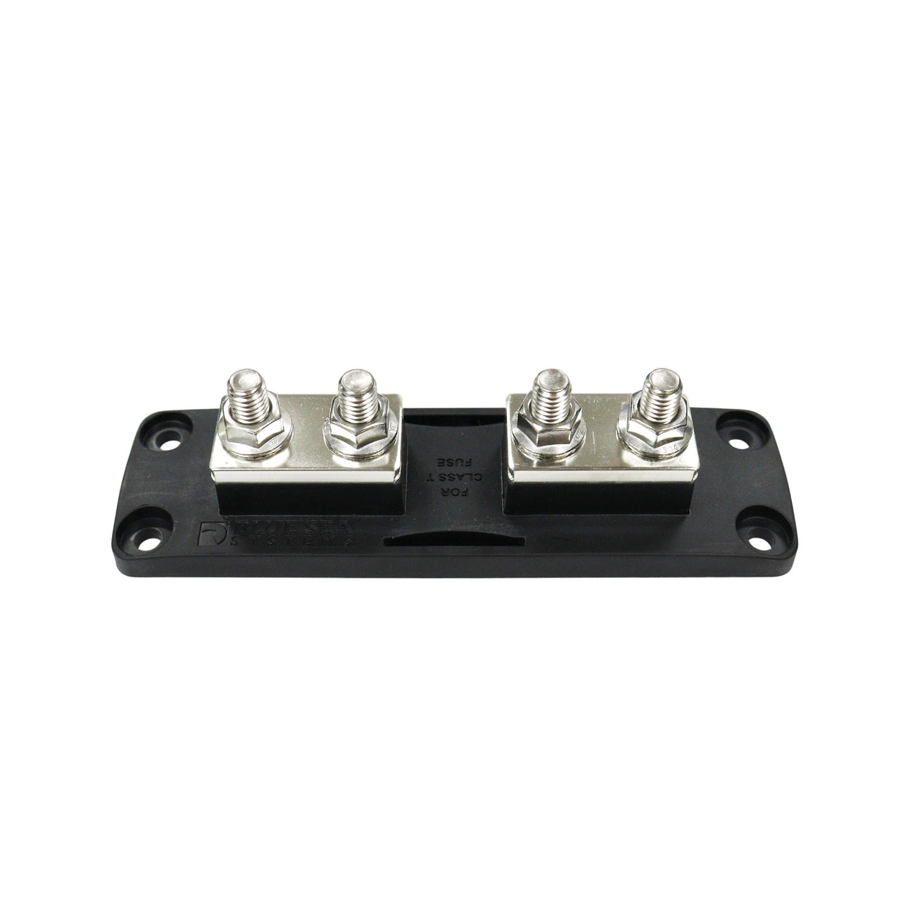 Top view of fuse block showing copper mounting blocks and four terminal studs