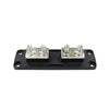 Top view of fuse block showing copper mounting blocks and four terminal studs