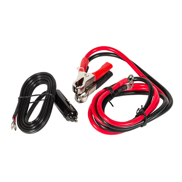 Set of DC connection cables including cigarette lighter plug and battery alligator clips