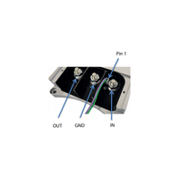 Close-up of high-current terminal studs and Pin 1 control wiring on a DC-DC converter