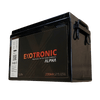 Perspective view of black ABS battery case with rope handles and specifications label