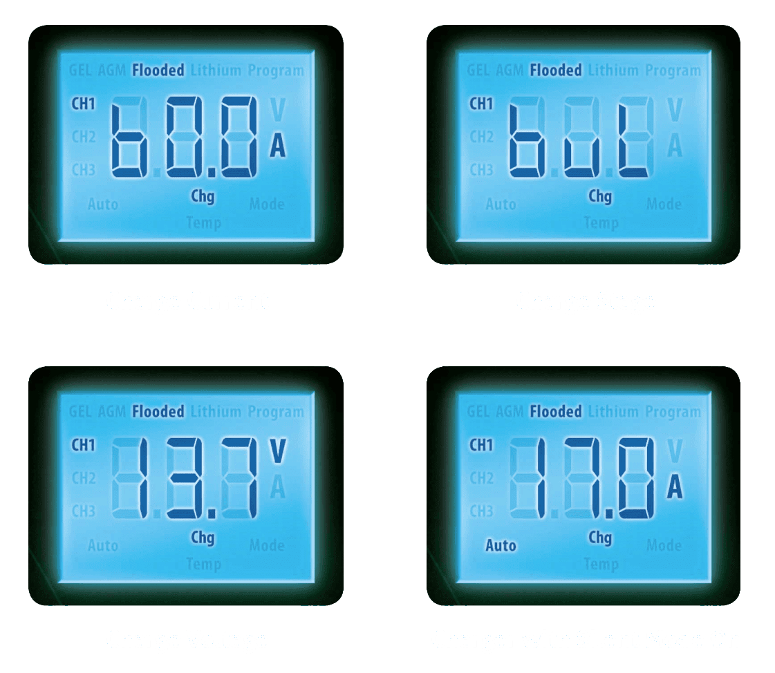 Close-up examples of LCD digital display interface showing data readouts