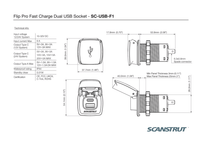 Dimensional drawing of the Scanstrut Flip Pro USB socket with metric measurements