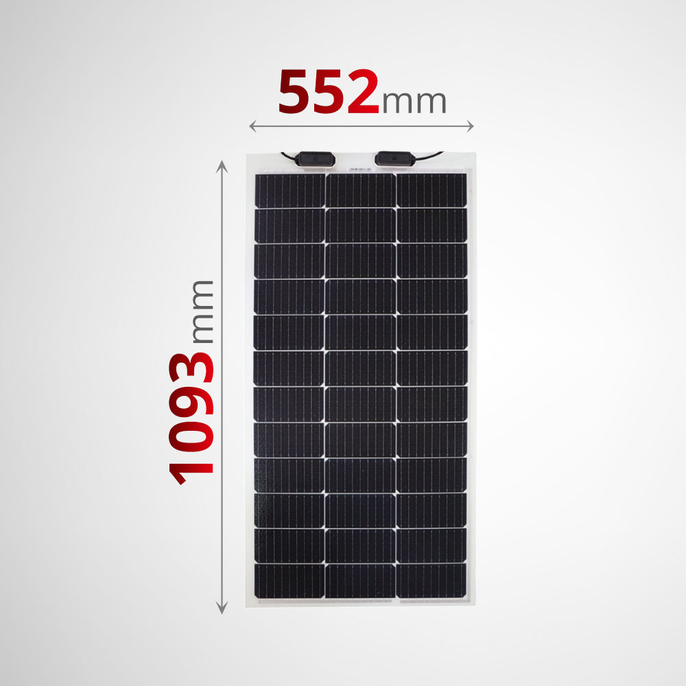 Dimensional diagram of solar panel showing length of 1093mm and width of 552mm
