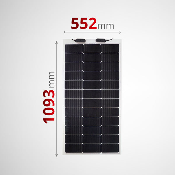 Dimensional diagram of solar panel showing length of 1093mm and width of 552mm