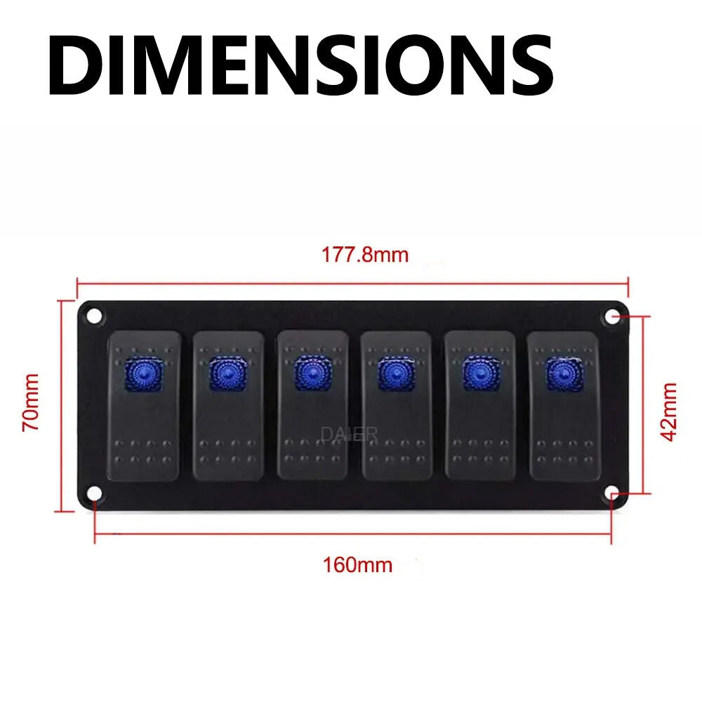 Dimensional drawing showing 177.8mm width and 70mm height for the switch panel