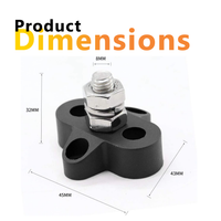 Dimensional drawing showing 45mm width 43mm depth and 32mm height for M8 stud