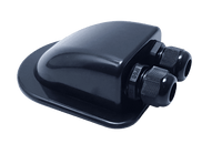 Black aerodynamic ABS cable entry housing featuring two compression glands with IP68 ratings